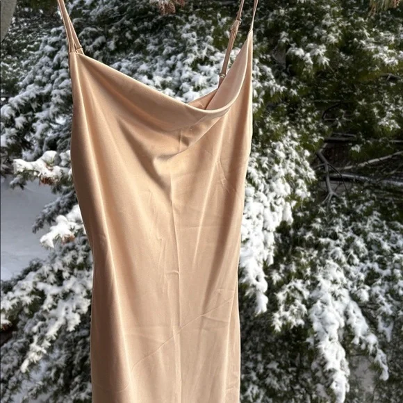 Birdy Grey Cowl Neck Elegant Tan Cream silk satin dress size medium - Picture 7 of 9